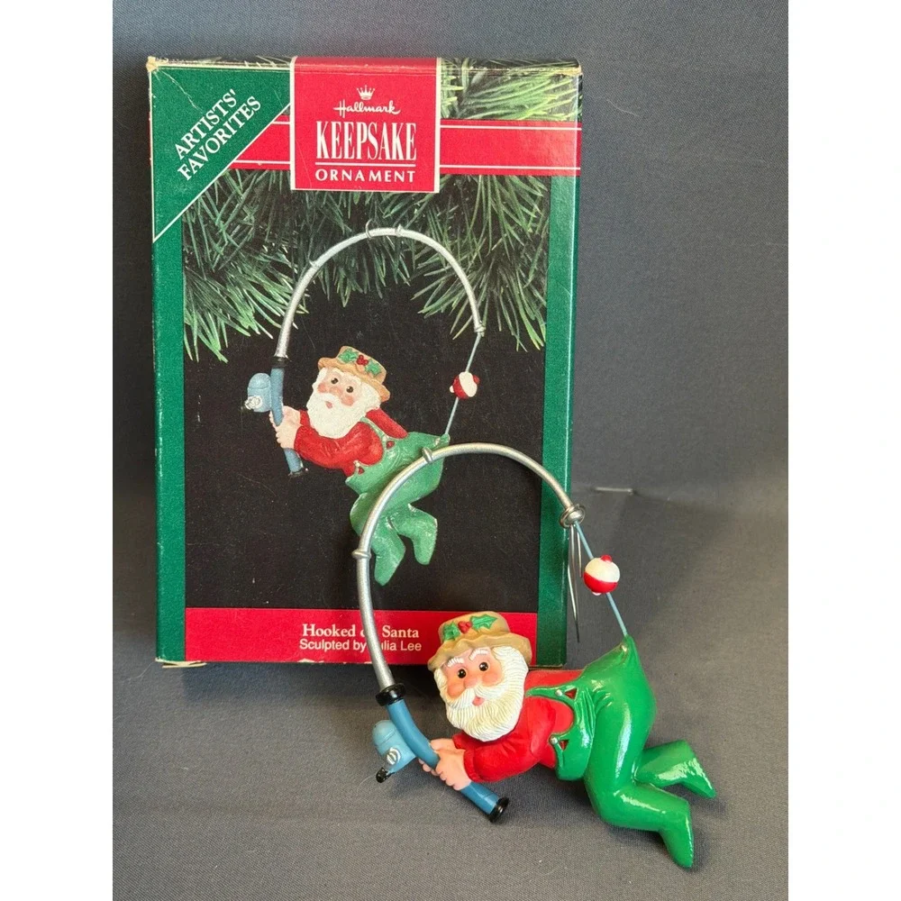 Hallmark Keepsake Ornament Hooked on Santa Fishing Julia Lee Artists Favorites